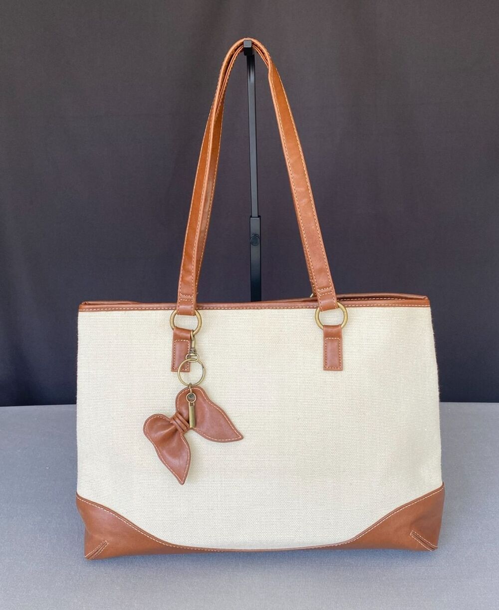 Coldwater Creek Canvas Tote Bag with Butterfly Charm & Coin Purse
